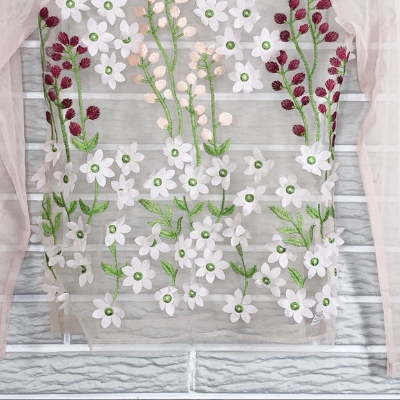 NEW ZARA PALE PINK SHEER TULLE FLORAL APPLIQUÉ TOP - Picture 6 of 10